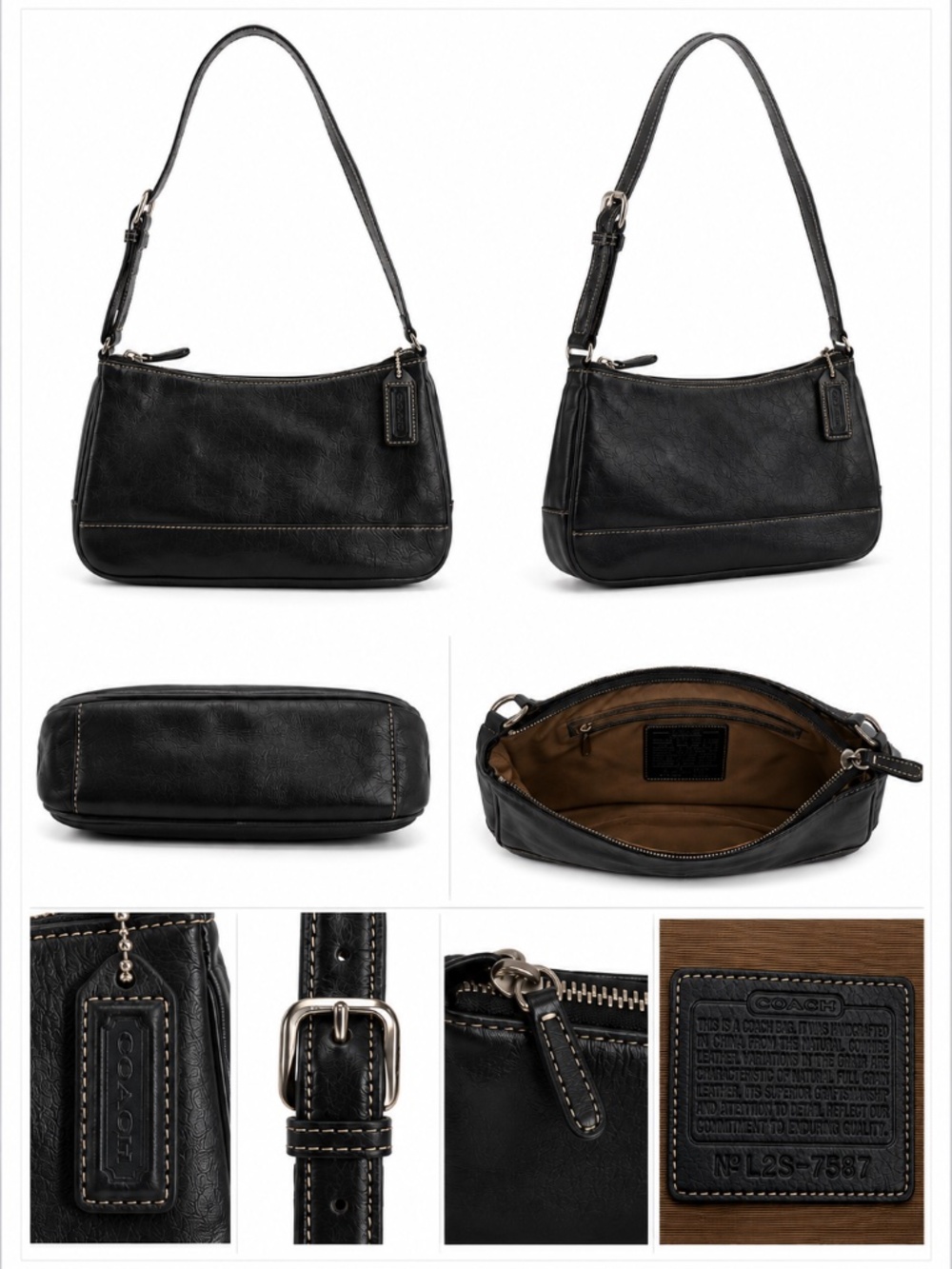 Coach Black Leather Zip Top Shoulder Bag Purse Adjustable Strap Classic Y2K